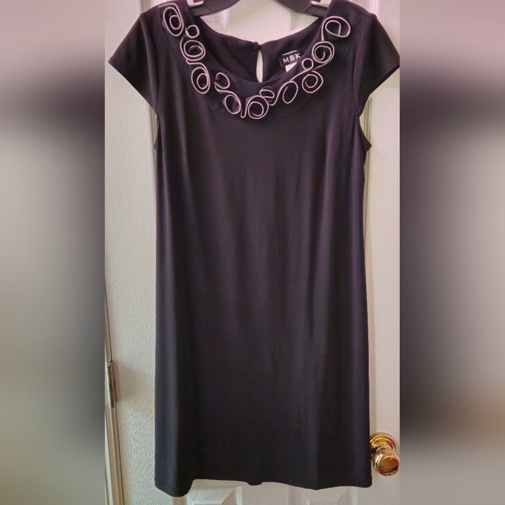 MSK Black Dress with Silver Embellished Neckline - Size 10